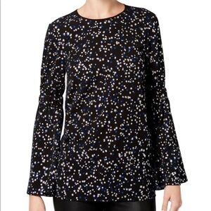 Michael Kors Star Glitter bell Blouse top shirt XS blue black silver